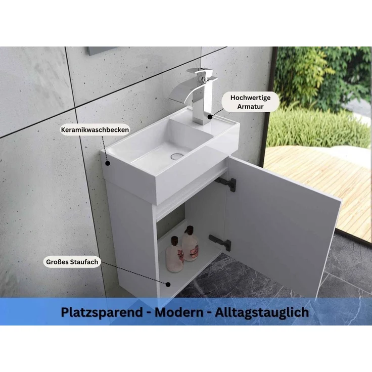 Faizee Home Badmöbel-Set Badmöbel-Set 40 cm Badeschrank Waschtisch Unterschrank Spiegel, Weiß – Bild 3