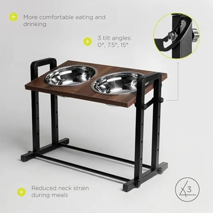 lionelo Futternapf MISTY, Edelstahl 304, 4 Höhen 14–32 cm/3 Winkel 0–15°/2×1200 ml/304 Stahl/2,35 kg – Bild 4