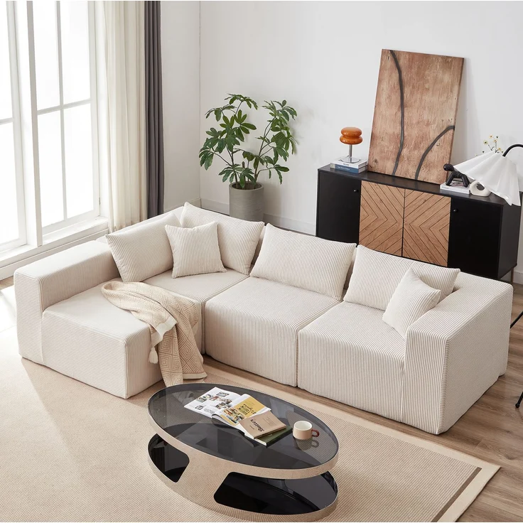 Modulares Ecksofa 264 x 167 x 71 cm in Beige – 4-teilig, mit Cordbezug – Bild 8