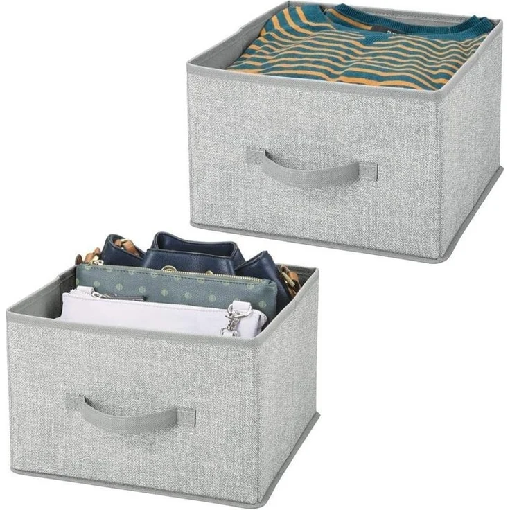 2er-Set Aufbewahrungsbox mDesign Stoffbox mit Griff aus Kunstfaser grau – Bild 1