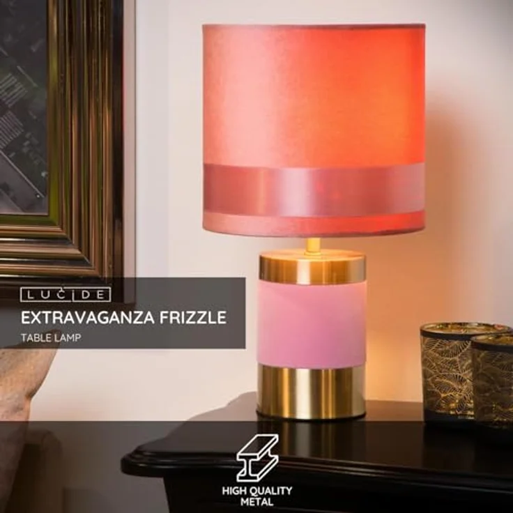 Lucide Frizzle 10500/81/66, Nachttischlampe im Vintage-Stil mit Stoffschirm und Satinband – Bild 3