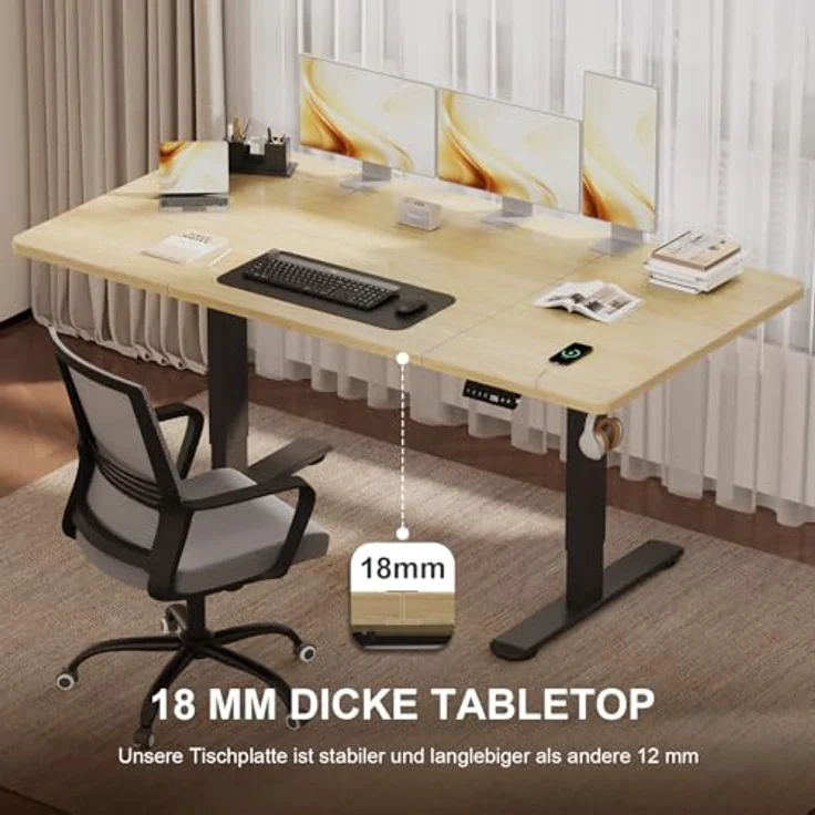 JUMMICO Schreibtisch elektrisch höhenverstellbar mit Kabelwanne & USB-Buchse, Beige, 160x80 cm – Bild 10
