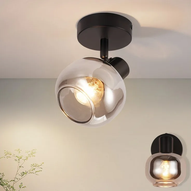 Nettlife Deckenstrahler Deckenstrahler Vintage Rauchgrau Glas E14, Schwenkbar 350°, LED wechselbar, für Wohnzimmer Schlafzimmer Küche Flur