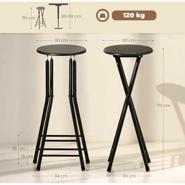 HOMCOM Barhocker mit Stahlgestell doppelter Fußstütze (Küchenstühle, 2 St, Klappbar Barstuhl), für Küche, Wohnzimmer, Esszimmer Schwarz – Bild 3