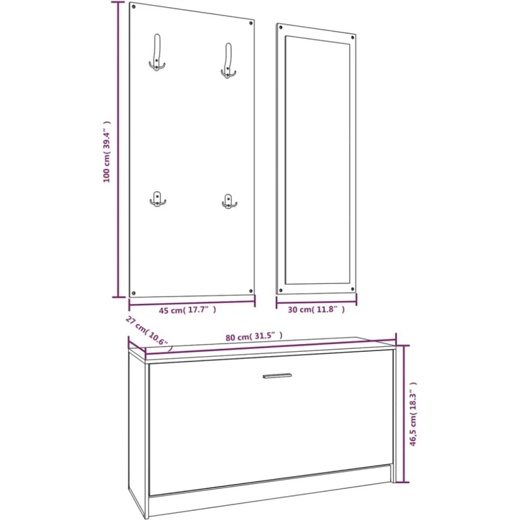 vidaXL 3-tlg. Flurmöbel-Set Schwarz Holzwerkstoff 342571 – Bild 8