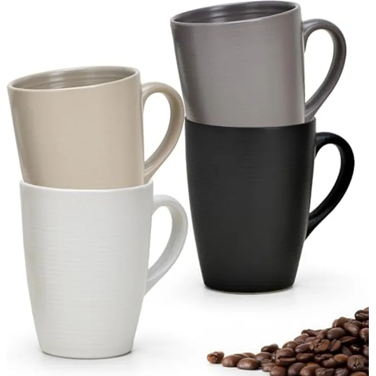 matches21 HOME & HOBBY Tasse Kaffeetassen 4er Set Steingut einfarbig matt metallic Unifarben, 4-tlg, Keramik, Tee Kaffee-Becher, modern, weiss beige grau schwarz, 300 ml