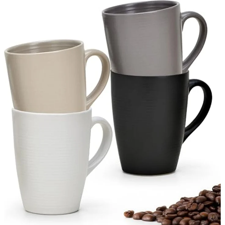matches21 HOME & HOBBY Tasse Kaffeetassen 4er Set Steingut einfarbig matt metallic Unifarben, 4-tlg, Keramik, Tee Kaffee-Becher, modern, weiss beige grau schwarz, 300 ml – Bild 1