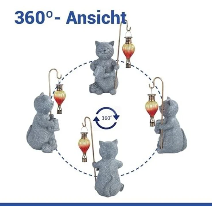Maximex Solar Gartenfigur Katze mit LED-Heißluftballon, Solar Tierfigur mit warmem, flackerndem Licht, wetterfest, für Garten, Balkon und Terrasse, 16 x 26,5 x 15 cm, Polyresin – Bild 7