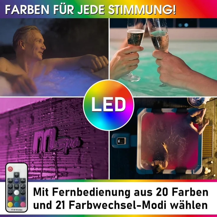 BRAST Whirlpool MSpa Oslo & Amber Aero Plus mit Fester Außenwand inkl. LED-Beleuchtung, (für 6 Personen, 180 x 180 x 65 cm, 140 Massagedüsen), Ganzjähriger Einsatz Winterfest, In & Outdoor Pool – Bild 5