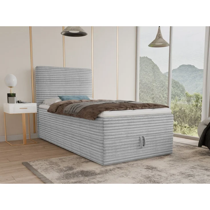 Boxspringbett Mollo Mini mit Bettkasten und Matratzentopper - Einzelbett mit Bonell-Matratze und Topper, Polsterbett in weichem Cordstoff, Bett, Schlafzimmer (Grau (Tilia 86), 120 x 200 cm) – Bild 5