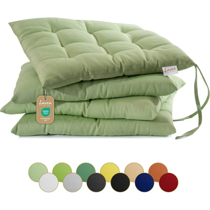 Lavea Stuhlkissen MONACO - weich gepolsterten Sitzkissen Set (4er & 8er), 40x40x3 cm, mit Stoffbändern, Indoor & Outdoor, für Garten & Balkon – Bild 5