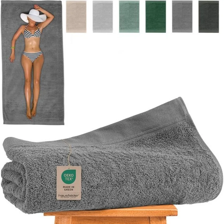Hausfelder Saunatuch Saunahandtuch XXL (Dunkelgrün, Badehandtuch groß 100x200cm), (1-St), Mit Aufhängeschlaufen, saugstark – Bild 4