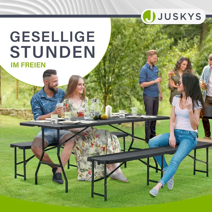 Juskys 'Bayreuth' Bierzeltgarnitur, 3-teilig, Klappbar, Kunststoff, 180 x 74 x 74 cm, Schwarz – Bild 8