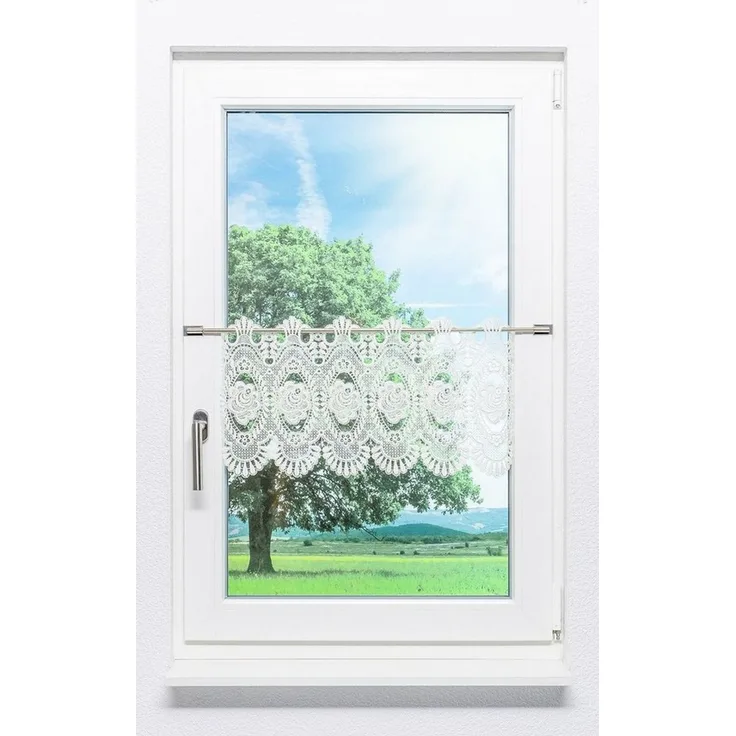 Plauener Spitze® Scheibengardine Blumenspitze (1 St), transparent, HxB 32x42cm