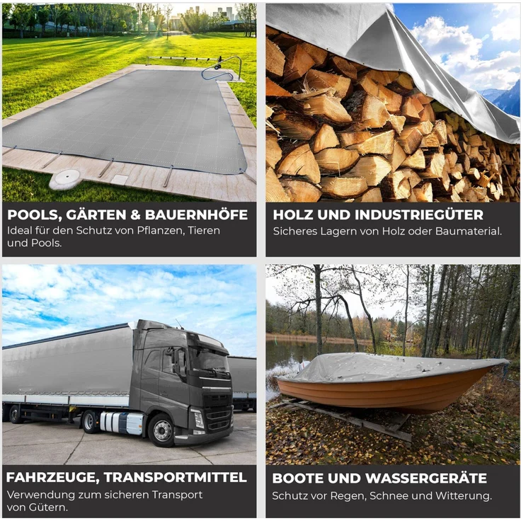 ROTFUCHS Premium Abdeckplane mit Ösen, 700 g/m² PVC RipStop-Gewebe Reißfest & Wasserdicht | Universell für Pool, LKW, Holz Gartenmöbel | Abdeckung, Schutzplane, Gewebeplane, Grau, 300x200 cm – Bild 3