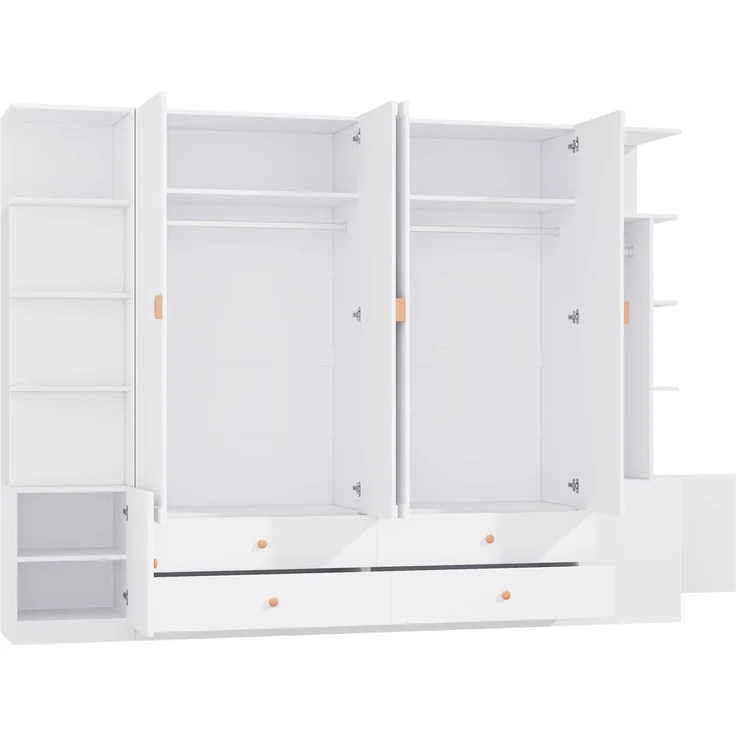Kleiderschrank 270 x 45 x 200 cm in Weiß mit 6 Türen, 4 Kleiderstangen und 4 Schubladen – Bild 6