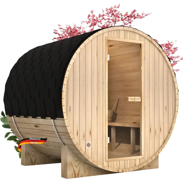 DELUKE® Fasssauna Outdoor mit Elektroofen PIET - für 4 Personen, inkl. Saunazubehör | Außensauna Gartensauna Saunafass | Selbstmontage