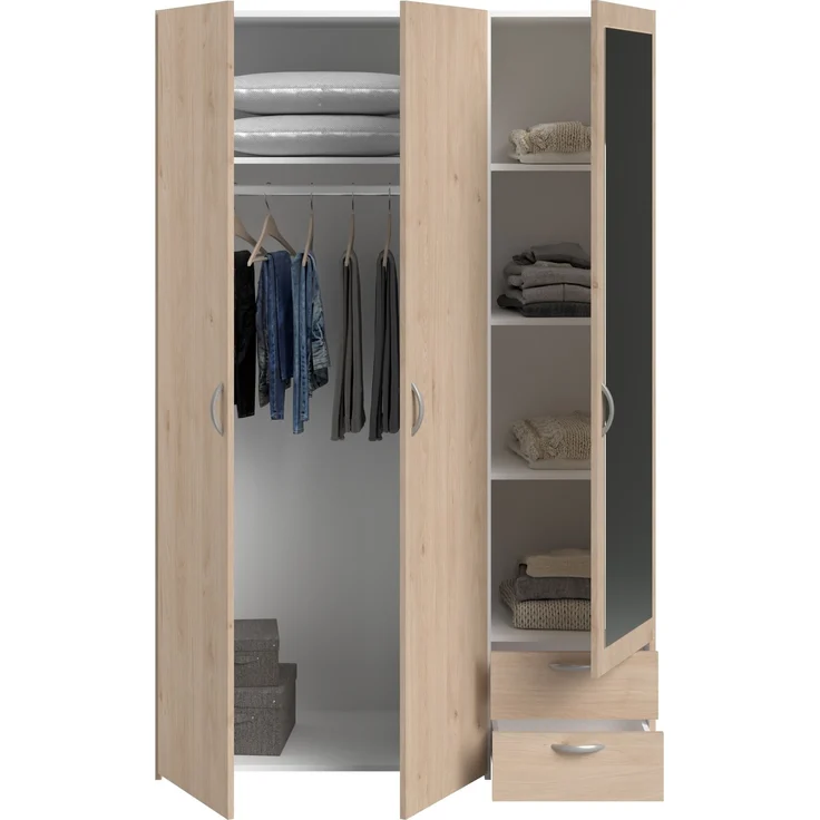 Drehtürenschrank >Daily 14< 3 Türen, 1 Spiegel, 2 Schübe, in Eiche Dekor - 120x185x51cm (BxHxT) – Bild 3