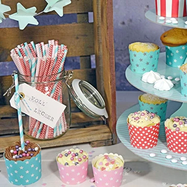 Frau WUNDERVoll Muffinform Muffin Backformen, klein Durchmesser 5 cm, rosa mit weissen Sternen, (25-tlg) – Bild 7