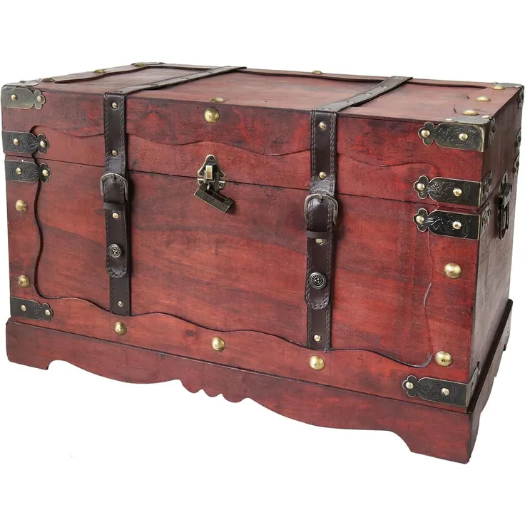 HMF Schatzkiste Schatztruhe Frankreich aus Holz mit dekorativem Metallschloss (1 St), handgefertigte Holztruhe, 60 x 35 x 38 cm