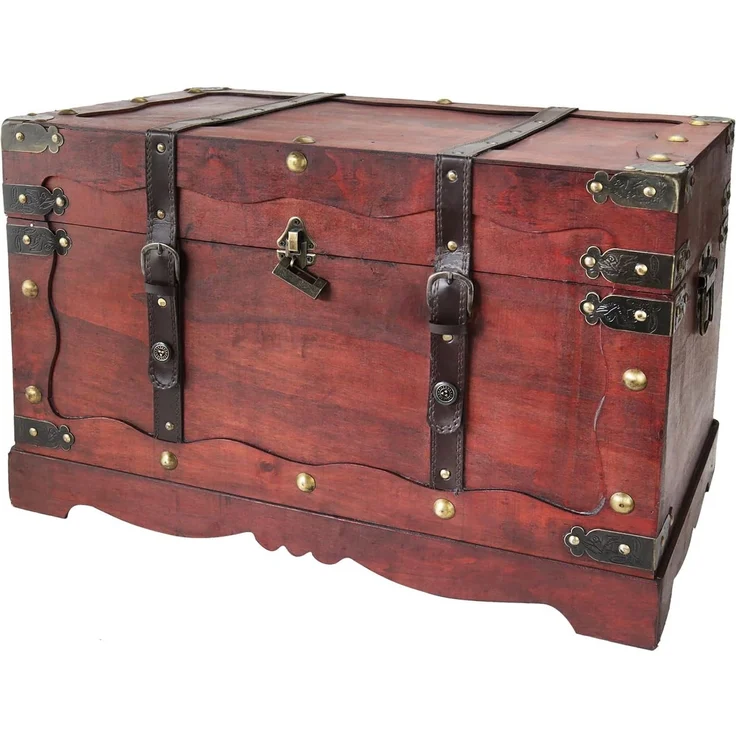 HMF Schatzkiste Schatztruhe Frankreich aus Holz mit dekorativem Metallschloss (1 St), handgefertigte Holztruhe, 60 x 35 x 38 cm