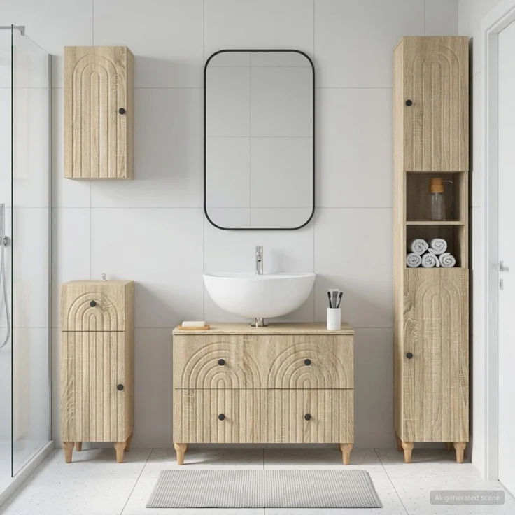 vidaXL 4-teiliges Badezimmer-Schrank-Set ALKMAAR Sonoma-Eiche 3417911 – Bild 1