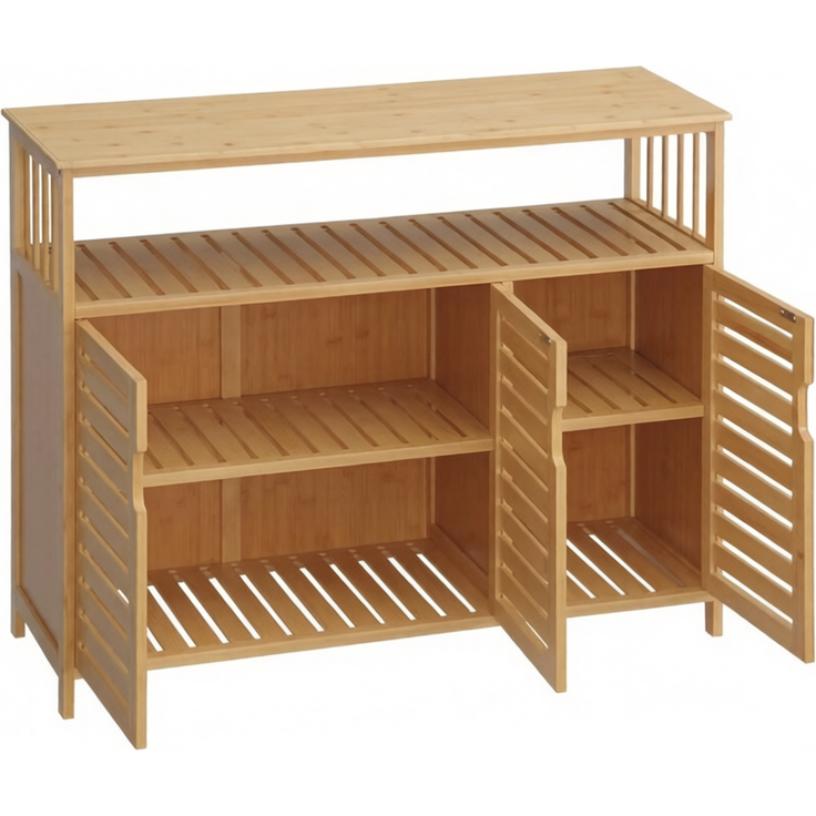 DESVIAE Sideboard Natur aus Bambus – 100x82x35 cm – Türen, offenes Fach – Bild 7