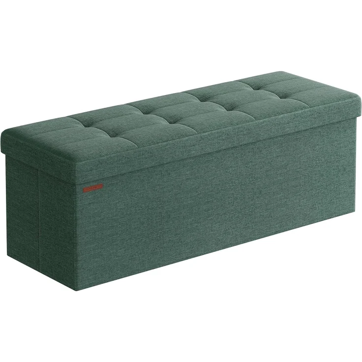Songmics Sitzhocker mit Stauraum, klappbare Sitzbank, 38 x 110 x 38 cm Fußbank, Aufbewahrungsbox, bis 300 kg belastbar, für Wohnzimmer Schlafzimmer Flur, vintagegrün LSF077C01