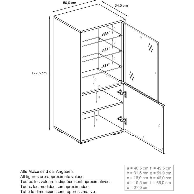 Vladon Standvitrine Granada (Vitrinenschrank, mit Glastür und Glaseinsatz inkl. LED) Anthrazit matt/Weiß Hochglanz (50 x 122,5 x 34,5 cm) – Bild 3