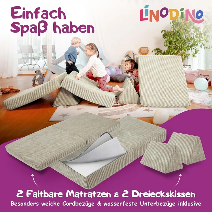 Linodino Kindersofa Spielsofa I aus Schaumstoff Bausteine I Spielcouch für Kinder, 3 Jahre Garantie – Bild 4