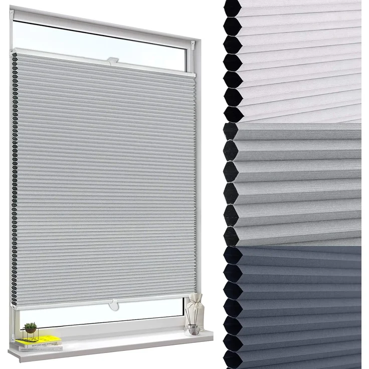 WOLTU Wabenplissee ohne Bohren Verdunklung Thermo Doppelplissee Klemmfix Zweifarbig 85x220 cm Grau-Weiß, Plissee Faltrollo Sonnen-, Sicht- & Schallschutz, Jalousie Plisseerollo für Fenster & Tür – Bild 1