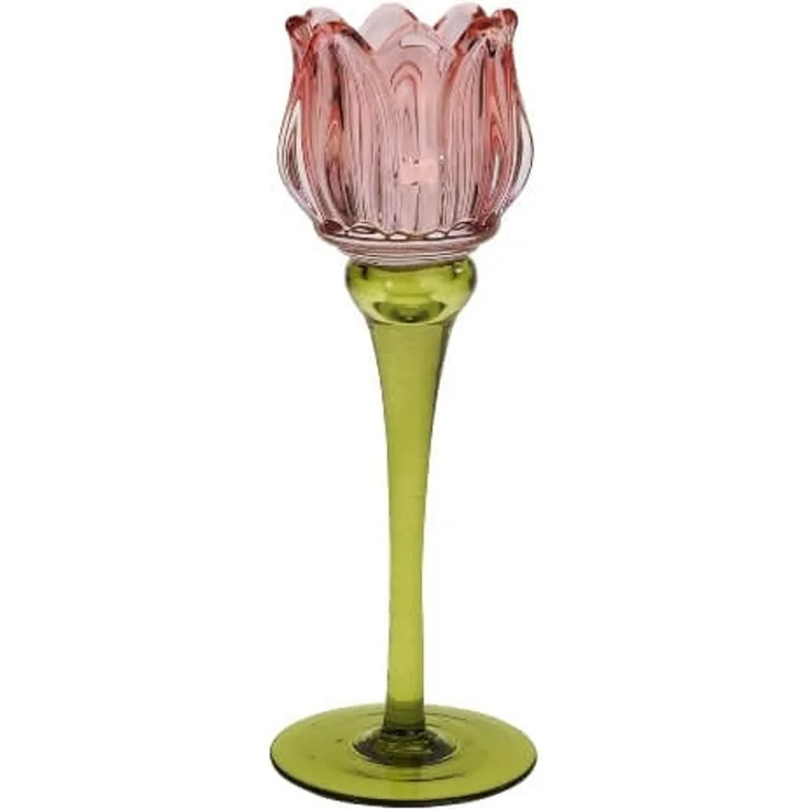 Kerzenleuchter Tulpe aus Glas Pink 22 cm stilvolle Tischdekoration (M)