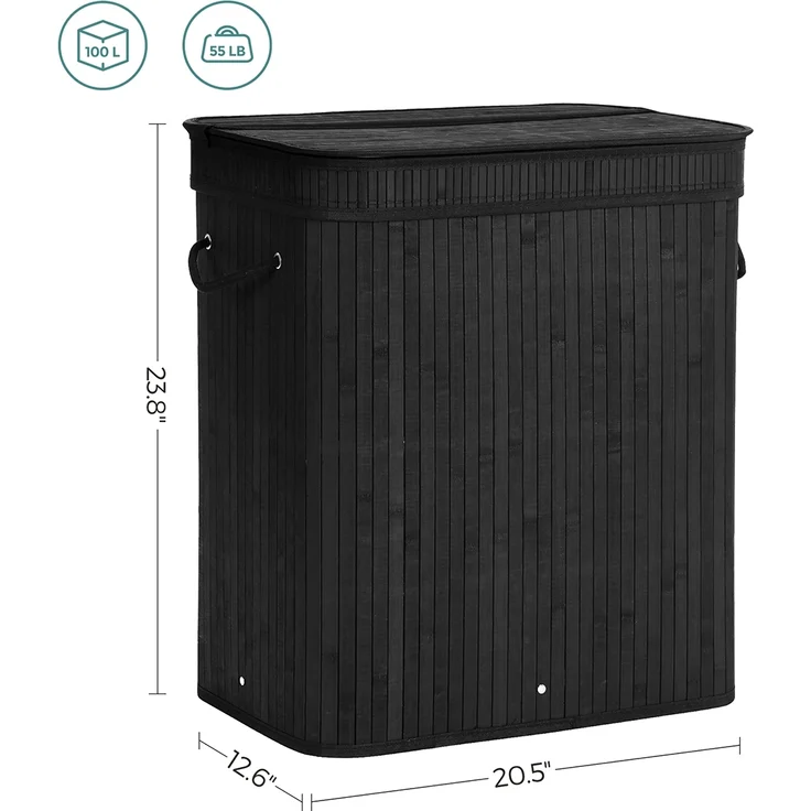 Calicosy Wäschekorb mit schwarzem Bambusdeckel - L53,45 cm - Schwarz – Bild 7