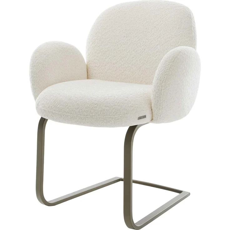 Freischwinger Nube-Flex mit Armlehnen Bouclé Weiß Freischwinger flach Effektfinish Titan Taschenfederkern – Bild 1