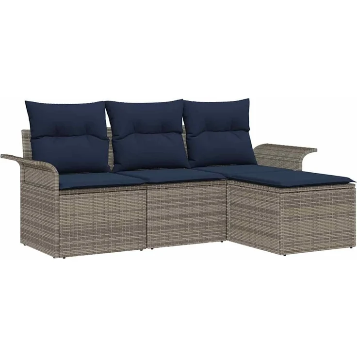 vidaXL Gartensofa-set mit Kissen 4 pcs Grau Poly-Rattan 3345315 – Bild 2