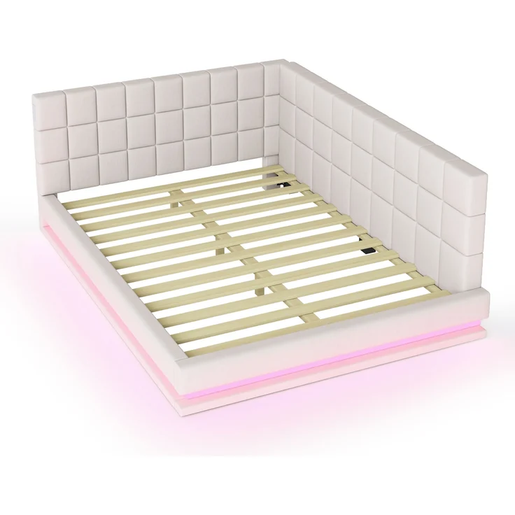 Polsterbett 160x200 cm aus Leinen mit LED-Beleuchtung und USB-Anschluss – Schlafsofa mit Lattenrost – Bild 8