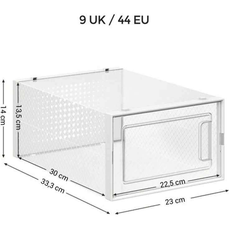 Songmics Schuhboxen, 8er Set, Schuh-Organizer aus Kunststoff, faltbar und stapelbar, für Schuhe bis Größe 44, transparent-weiß LSP08SWT – Bild 4