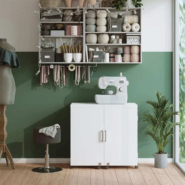 Nähtisch Carmen Weiß 160 x 80.2 cm mit 6 Regalfächer Vicco – Bild 7