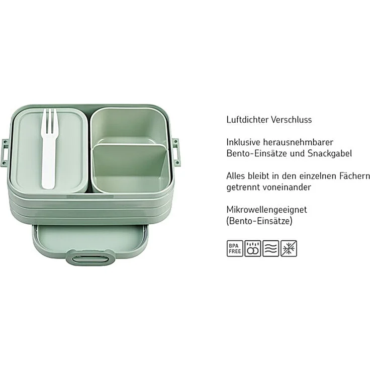 Mepal - Bento Lunchbox Take A Break Midi - Brotdose mit Bento-Box - Meal Prep Box für Sandwiches, Kleine Snacks & Reste - Snack & Mittagessen - Essensbox mit Fächern - 900 ml - Vivid Green – Bild 3