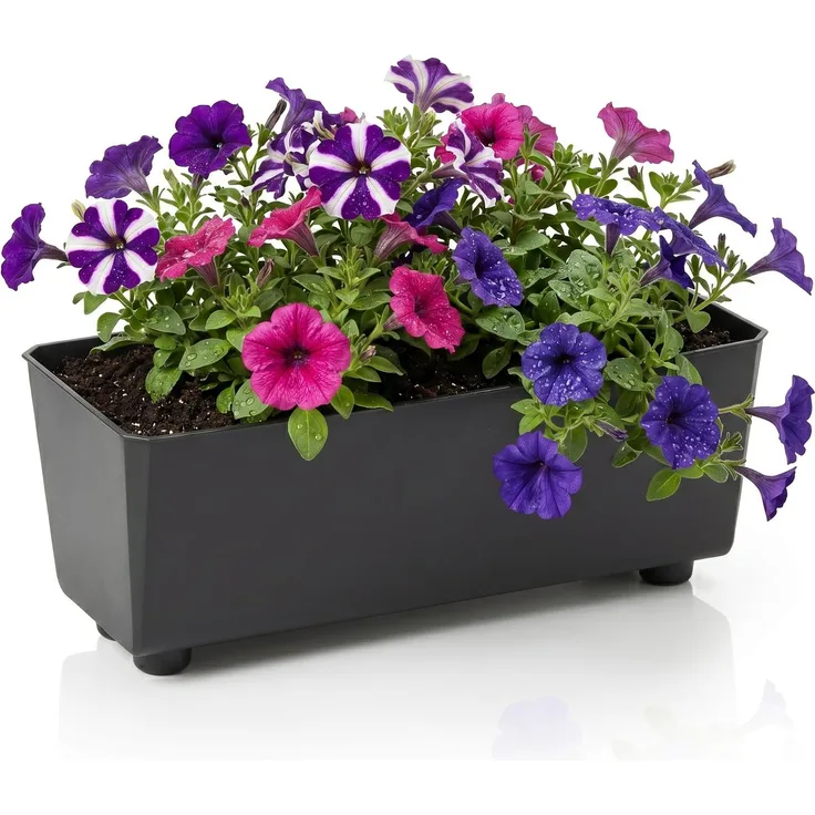 Lamela Rechteckiger Pflanzkasten mit eleganten Füßen – Schwarzer Blumenkübel aus robustem Kunststoff 37x17 cm, 6L – Wetterfest & Pflegeleicht - für Innen & Außen, Schwarz