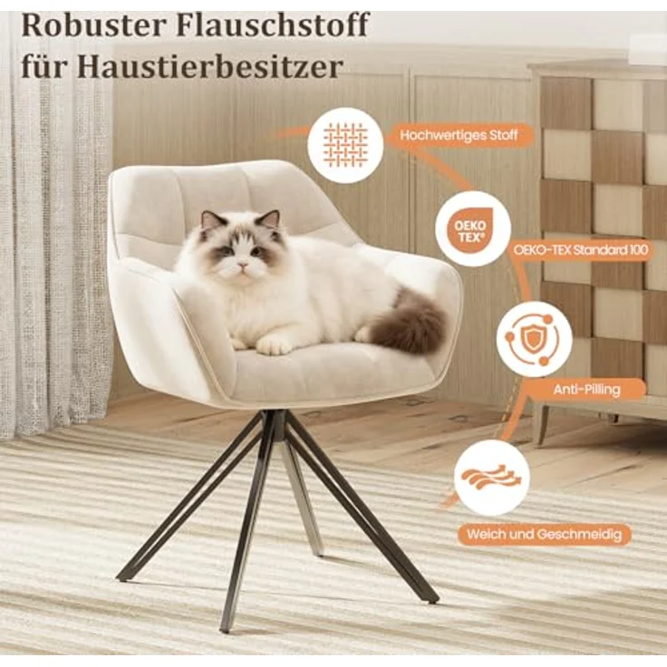 COLAMY Drehstühle für Esszimmer, 6er Set, Drehbare Polsterstühle mit Armlehnen und Rückenlehne, Bequeme Küchenstühle für Wohnzimmer & Essbereich, Beige – Bild 5