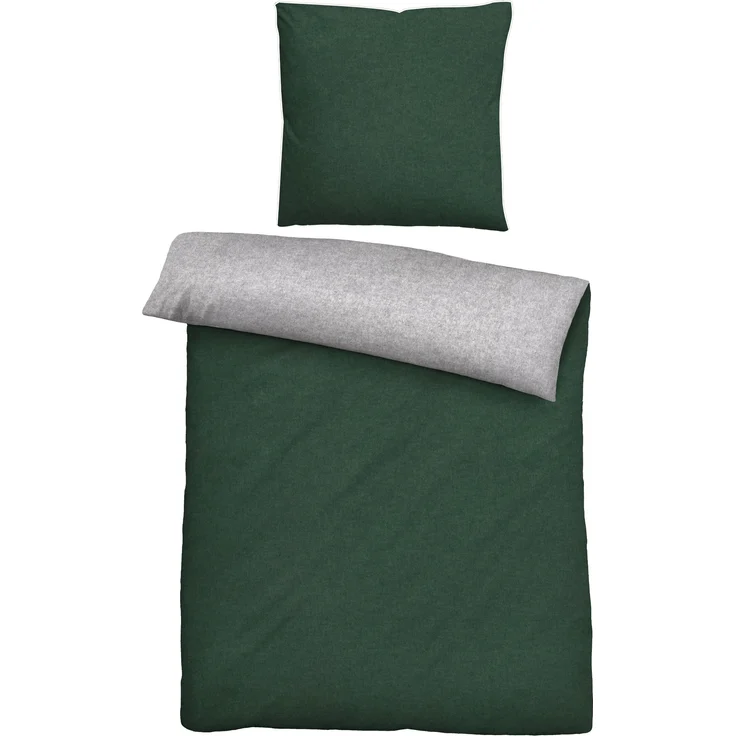biberna Melange-Flanell Bettwäsche 0840500 MELANGE UNI, dunkelgrün, 1x 135x200 cm + 1x 80x80 cm – Bild 1