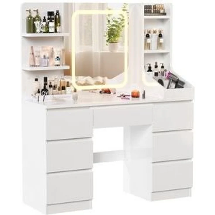 HOMALL Schminktisch Schminktisch mit Spiegel und LED Mit 7 Schubladen und 8 Ablagefächern (Größe: 110*40*139 cm Einstellbare drei Farbtemperaturen, um Ihr perfektes Make-up zu präsentieren) – Bild 6