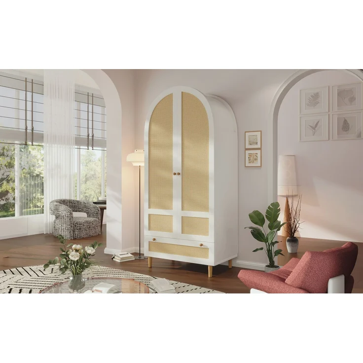 TavilaEcon Kleiderschrank Garderobenschrank im Landhausstil, mit 2 Türen und 1 Schublade weiß 180 × 50 × 85 cm (H × T × B) – Bild 5
