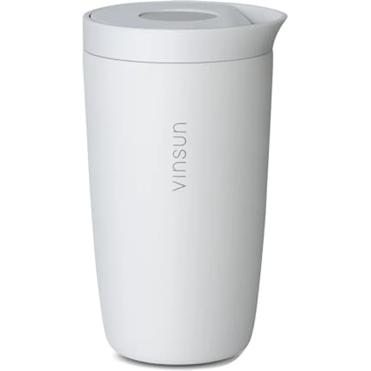 Vinsun Thermobecher Edelstahl Isolierbecher 350ml - Kaffeebecher to Go auslaufsicher, 2-tlg, Edelstahl, Doppelwandig, BPA frei, bruchfest, Einhandbedienung per Knopfdruck – Bild 2