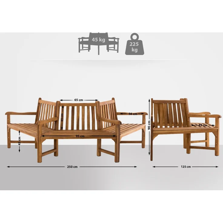 Baumbank HANIM - Holz Teak 250x125x93 cm | Halbrunde Sitzbank Mit Lehne Baumbank Gartenbank Für Baum – Bild 7