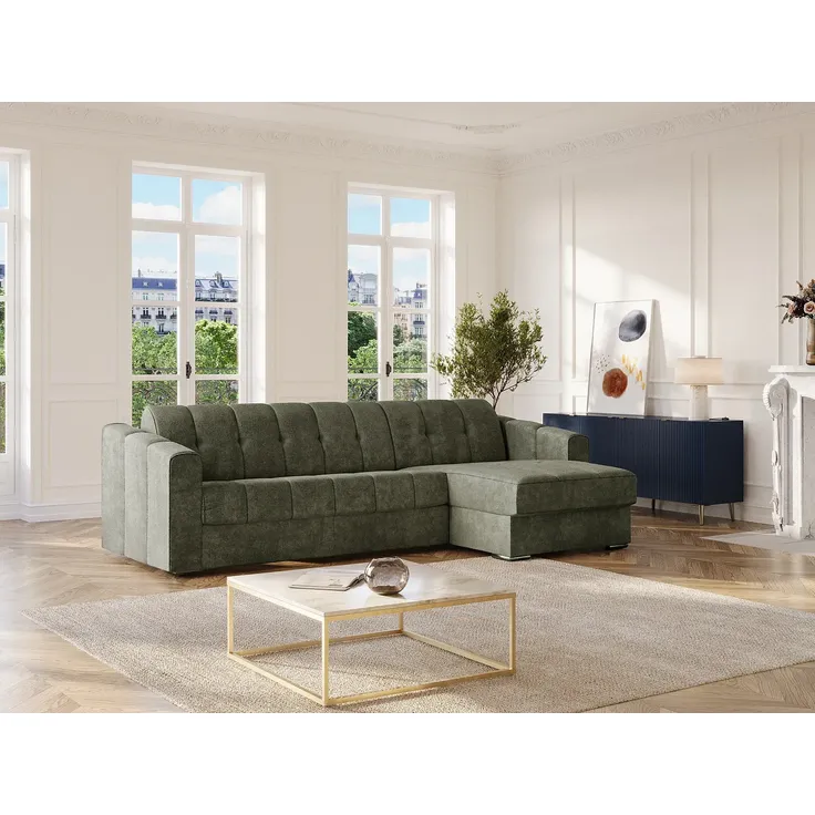 Vente-unique - DARIELO Sofa Stoff Grün - B 223 cm152 cm x H 90 cm x L 295 cm