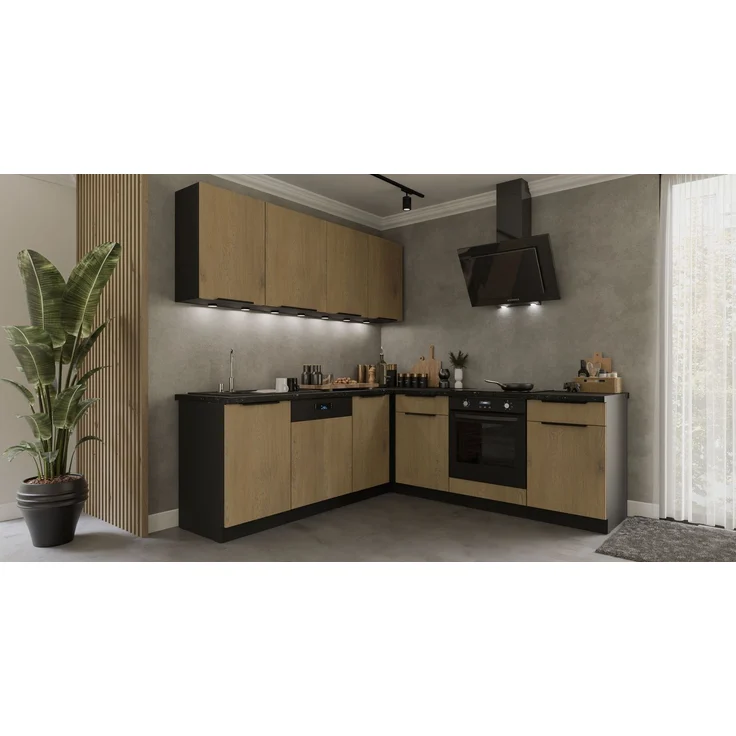 Winkelküche CREMONA ECKE 1 - 215 x 220 + 120 cm Eiche hell Küchenzeile Küchenblock Singleküche Einbauküche Küche Eckküche – Bild 16