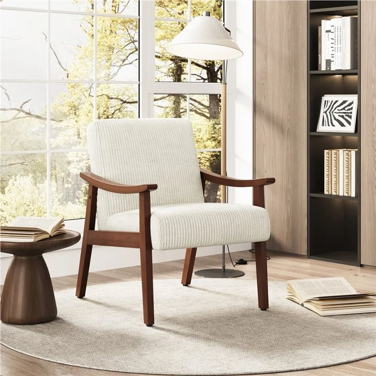 Yaheetech Loungesessel Polstersessel aus Kordstoff, Relaxstuhl mit Beinen aus Massivholz für Wohnzimmer – Bild 1