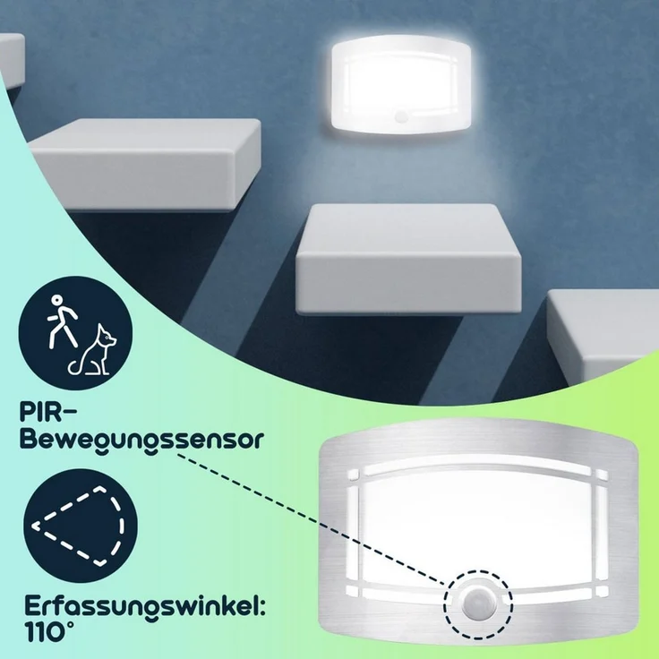 Casativo LED Wandleuchte Helle Batterie-LED-Wandleuchte 40lm Sensorleuchte Reichweite 3m, (12 LEDs, 0,9 Watt, 4000K), LED fest integriert, PIR-Bewegungssensor/Lichtsensor/15x11x4 cm/Erfassungswinkel 100° – Bild 4
